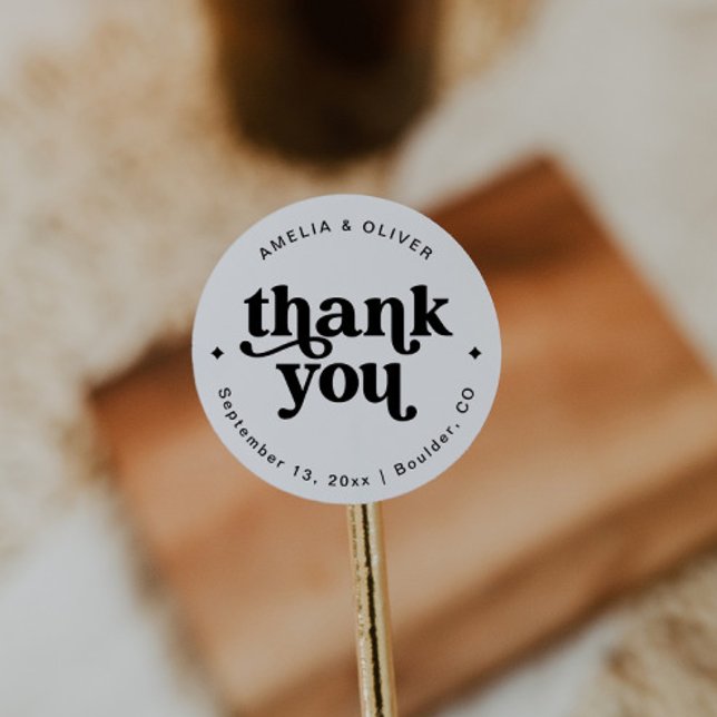 Sticker Rond Merci Mariage Retro Boho (Créateur téléchargé)