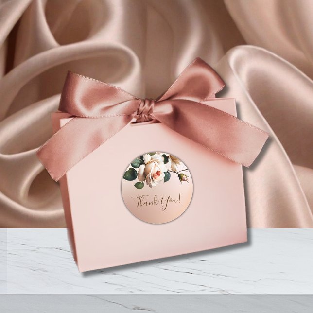 Sticker Rond Merci Mariage Rose de thé (Créateur téléchargé)