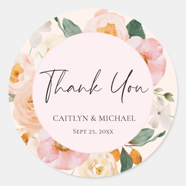 Sticker Rond Merci Mariage rose moderne (Devant)