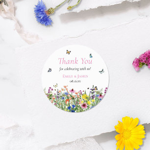 Sticker Rond Merci Mariage rustique Fleur sauvage coloré