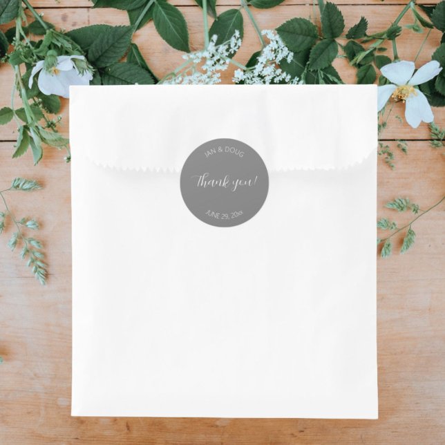 Sticker Rond Merci Mariage stylisé gris foncé (In Situ Wedding)