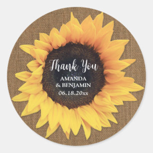 Sticker Rond Merci Mariage Sunflower Burlap