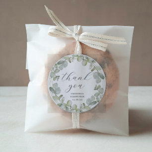 Sticker Rond Merci Mariage vert Eucalyptus rustique Favoriser