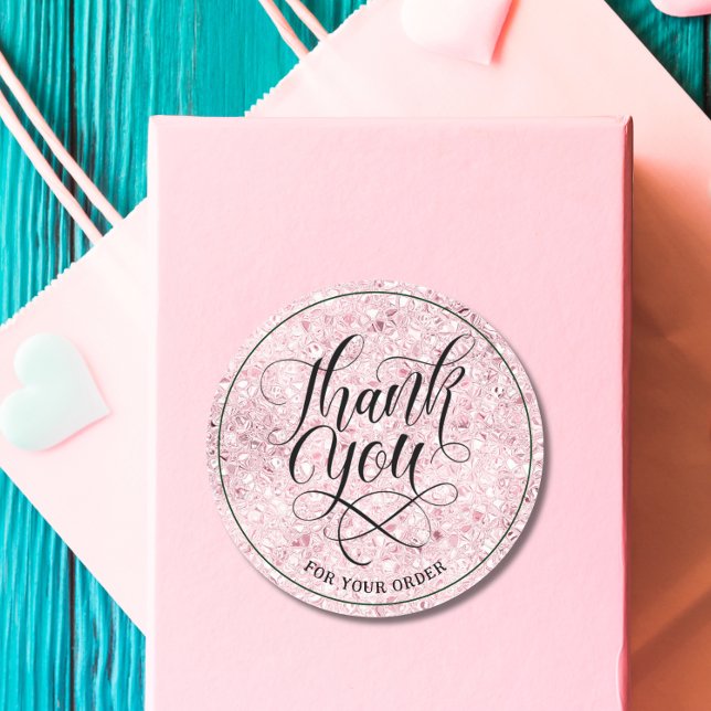 Sticker Rond Merci marque Script blush rose parties scintillant (Créateur téléchargé)