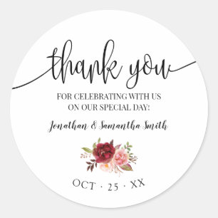 Sticker Rond Merci Marsala Floral Mariage Pays Chic