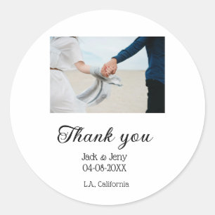 Sticker Rond Merci message de nom de couple de mariage moderne