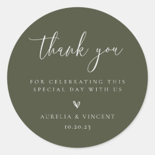 Sticker Rond Merci minimaliste de Mariage vert olive