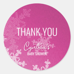 Sticker Rond Merci minimaliste Pink Snowflakes Motif