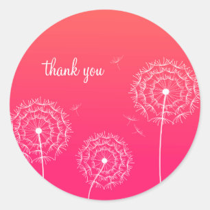 Sticker Rond Merci minimaliste rose blanc Dandelion