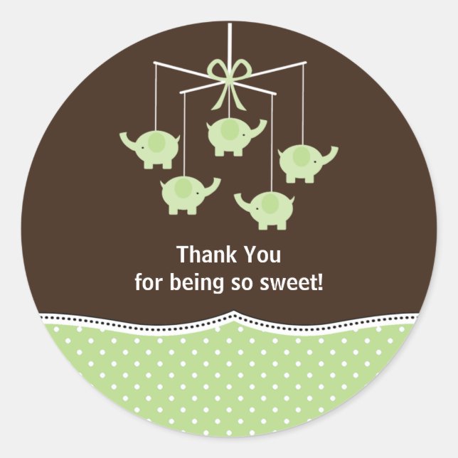 Sticker Rond Merci mobile Green & Brown Elephant (Devant)