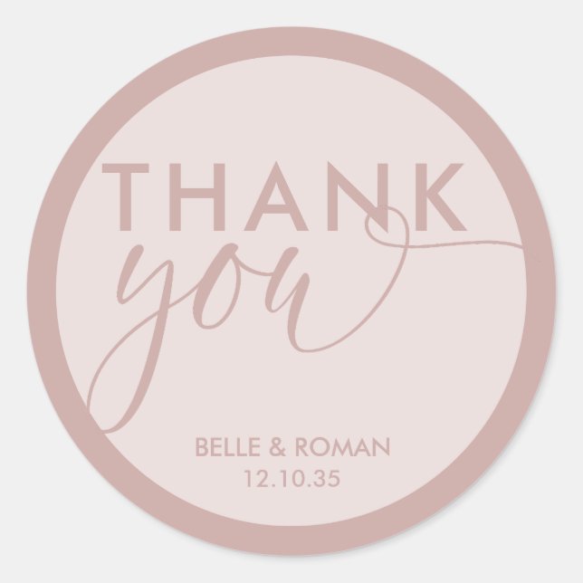 Sticker Rond Merci moderne Calligraphie Rose Or (Devant)