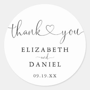 Sticker Rond Merci moderne de script de coeur Faveur de mariage