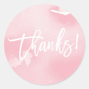 Sticker Rond MERCI moderne lettré à la main couleur rose pâle