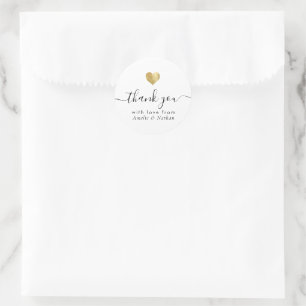 Sticker Rond Merci moderne Script Rose Gold Heart Mariage