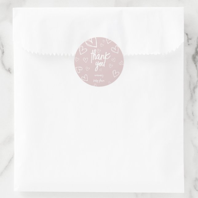 Sticker Rond Merci moderne simple bébé fille douche (Sac)