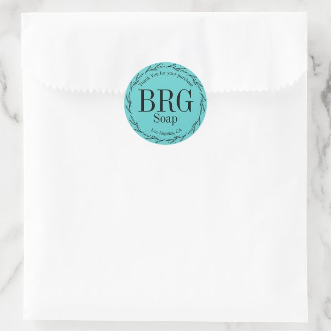 Sticker Rond Merci Monogramme Botanique Turquoise (Sac)