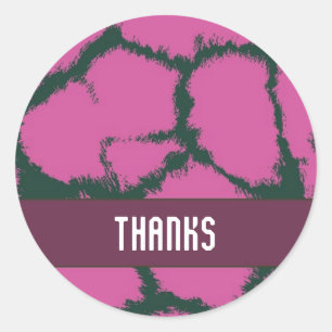 Sticker Rond Merci Motif de fourrure de Giraffe rose
