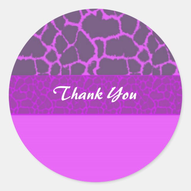 Sticker Rond Merci Motif de fourrure de Giraffe violette (Devant)