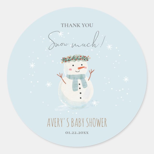 Sticker Rond Merci motoneige mignon neige beaucoup petite (Devant)