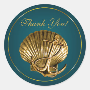 Sticker Rond Merci nautique du coquillage ancré   turquoise