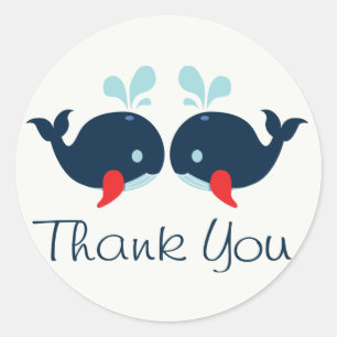 Sticker Rond Merci nautique Marine Blue & Red Whales Mariage