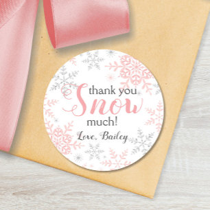 Sticker Rond Merci NEIGE beaucoup hiver ONE derland Neige rose