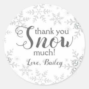 Sticker Rond Merci NEIGE beaucoup hiver ONE derland Snowflakes