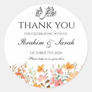 Sticker Rond Merci nikah mariage musulman faveur floral