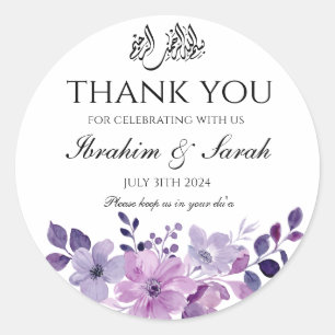 Sticker Rond Merci nikah muslim mariage violet fleuri