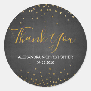 Sticker Rond Merci noir de mariage de confettis de feuille d'or
