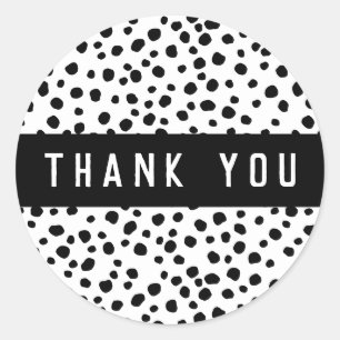 Sticker Rond Merci noir et blanc Motif des points dalmate