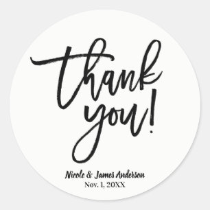 Sticker Rond MERCI Noir moderne Script mariage Faveur