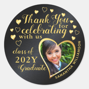 Sticker Rond Merci Noir & Or 2025 Parti Graduation Favor