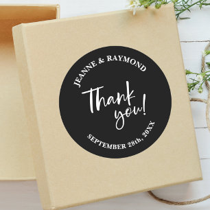 Sticker Rond Merci Noir Personnalisé Moderne Script Mariage Fav
