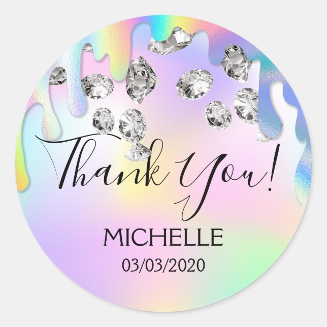 Sticker Rond Merci Nom 16 anniversaire girly licorn holographe (Devant)