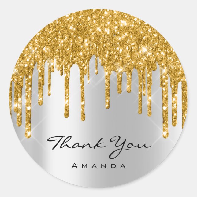 Sticker Rond Merci Nom 16e Fête des mariées Gold Silver (Devant)