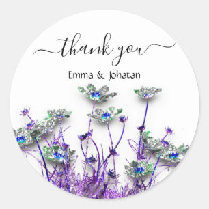 Sticker Rond Merci Nom 16e Fleurs de prairie nuptiale pourpre