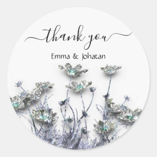 Sticker Rond Merci Nom 16e Fleurs Sauvages de Bridal Meadow Gri