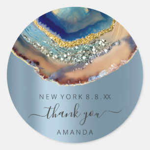 Sticker Rond Merci Nom 16e Mariage nuptiale Smoky Blue Navy