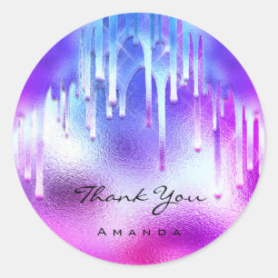 Sticker Rond Merci Nom 16e mariée perches holographiques