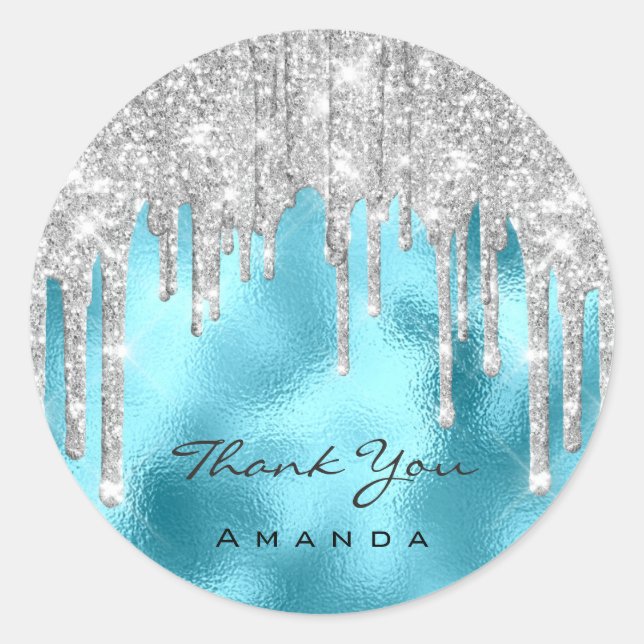 Sticker Rond Merci Nom 16e Parties scintillant d'argent nuptial (Devant)