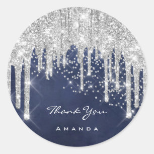 Sticker Rond Merci Nom 16e Parties scintillant gris nuptiale Co