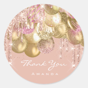Sticker Rond Merci Nom 16e Parties scintillant nuptiale Ballon