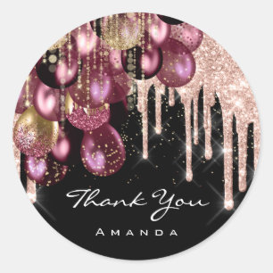Sticker Rond Merci Nom 16e Parties scintillant nuptiale Rose de