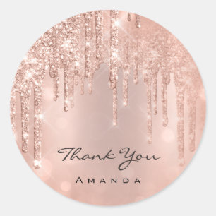 Sticker Rond Merci Nom 16e Parties scintillant Rose nuptiale Gl
