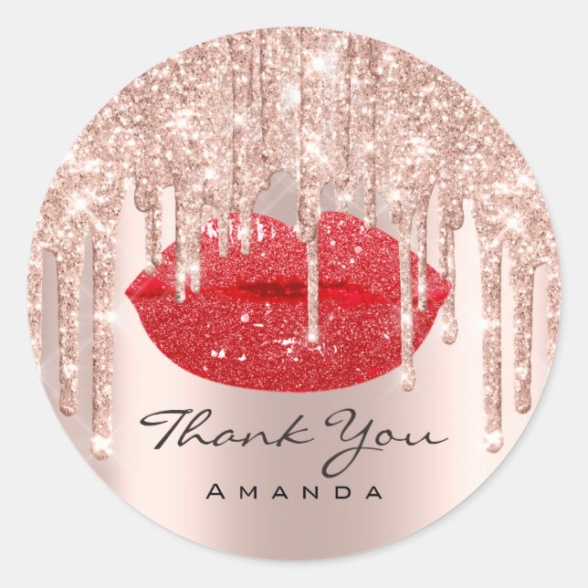 Sticker Rond Merci Nom 16e Rose nuptiale lèvres rouges (Devant)