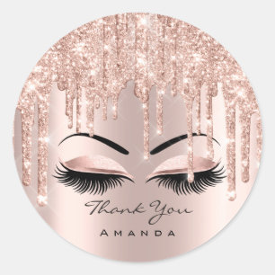 Sticker Rond Merci Nom 16e Rose nuptiale maquillage Parties sci