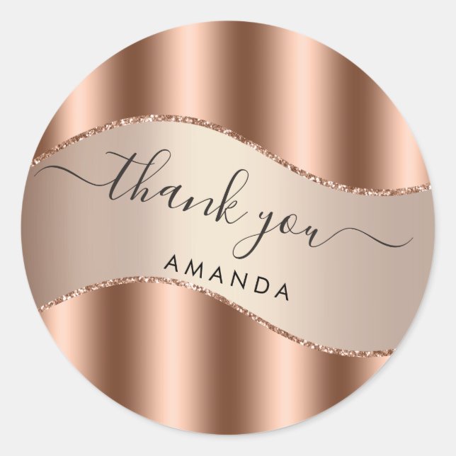 Sticker Rond Merci Nom 16e Rose nuptiale Mariage or (Devant)