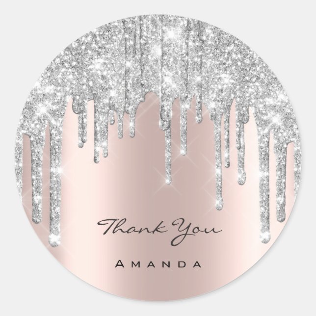 Sticker Rond Merci Nom 16e Rose nuptiale Parties scintillant ar (Devant)
