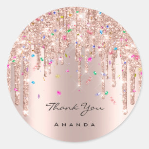 Sticker Rond Merci Nom 16e Rose nuptiale Parties scintillant Co